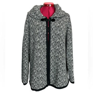 Italian wool long sleeve cardigan buckle closure pleated peter pan like collar